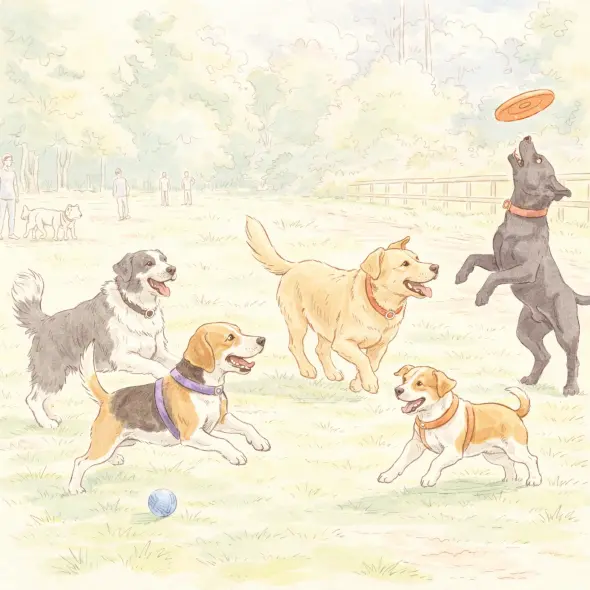 dogs playing in the field
