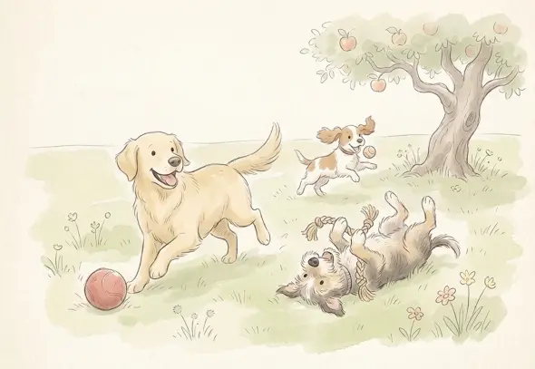 dogs playing in the field
