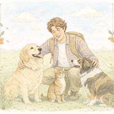 teen boy with pets