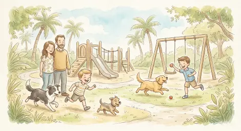 kids playing with dogs